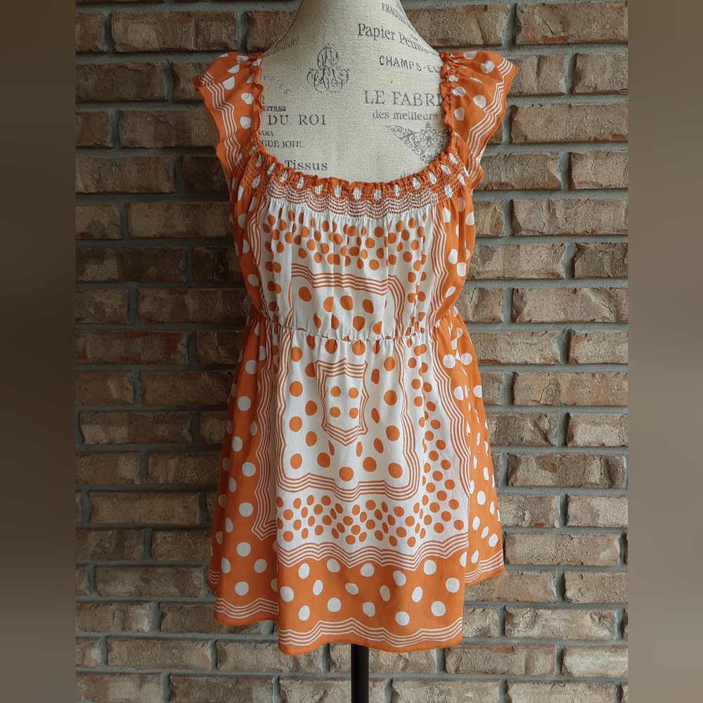 Lucky Brand Orange & White Polka Dot 100% Cotton  Tunic